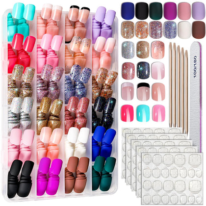 Faux ongles press-on Fandamei 24 couleurs avec designs variés