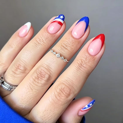 Faux Ongles Press-On FJSMTOPl 24Pcs avec design étoiles américaines