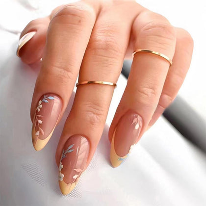 Faux ongles press-on FJSMTOPl design floral en vue avant