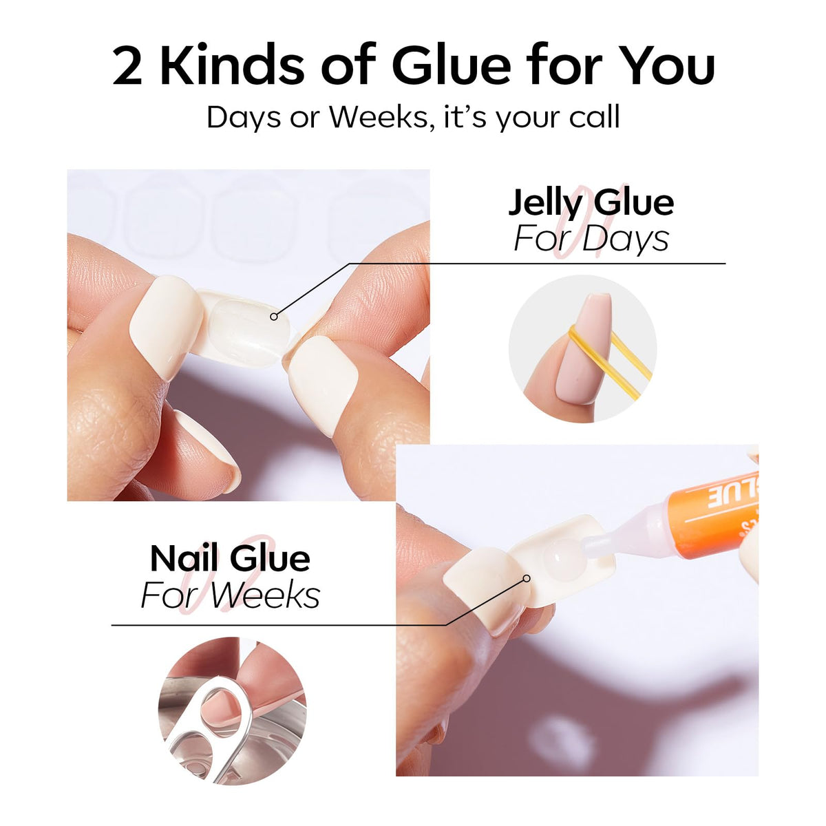 faux ongles press-on modelones avec colle et lime