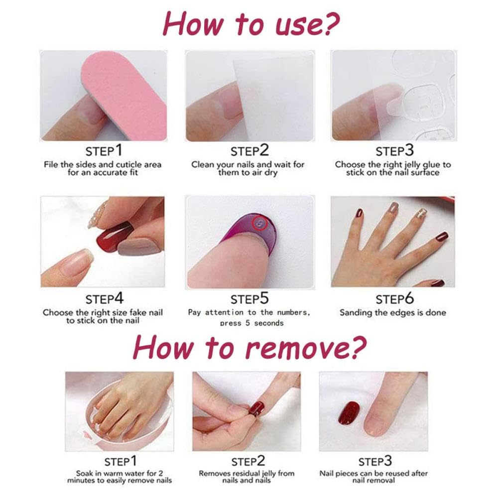 Faux ongles press-on roses avec outils d'application inclus