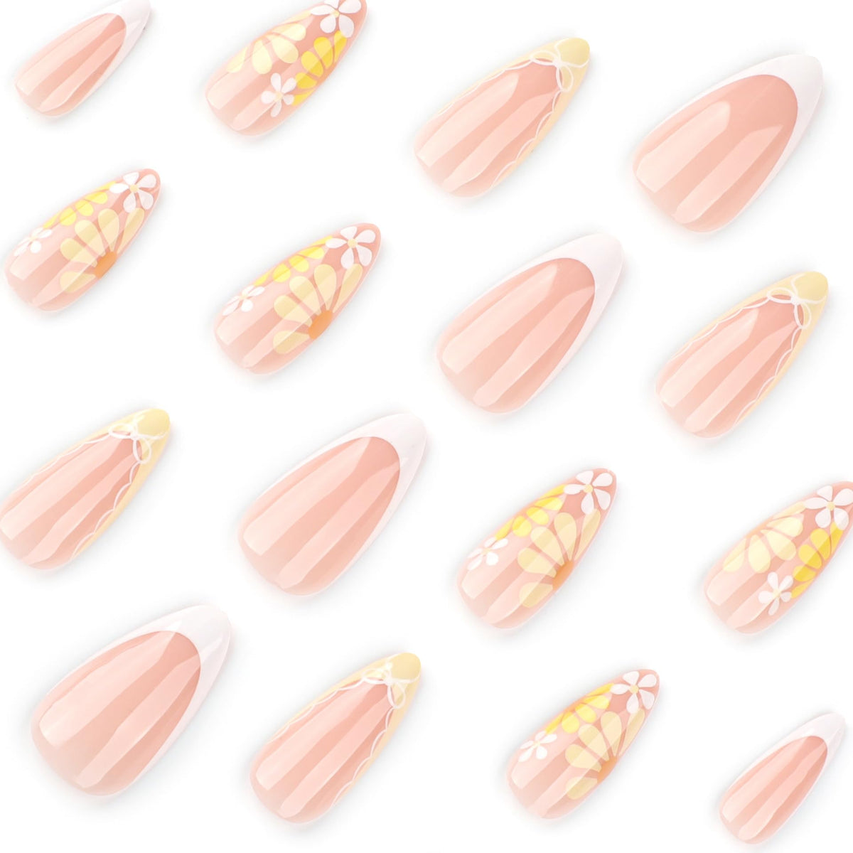 Faux ongles pressés à fleurs XZMeiLun avec accessoires inclus, vue de haut