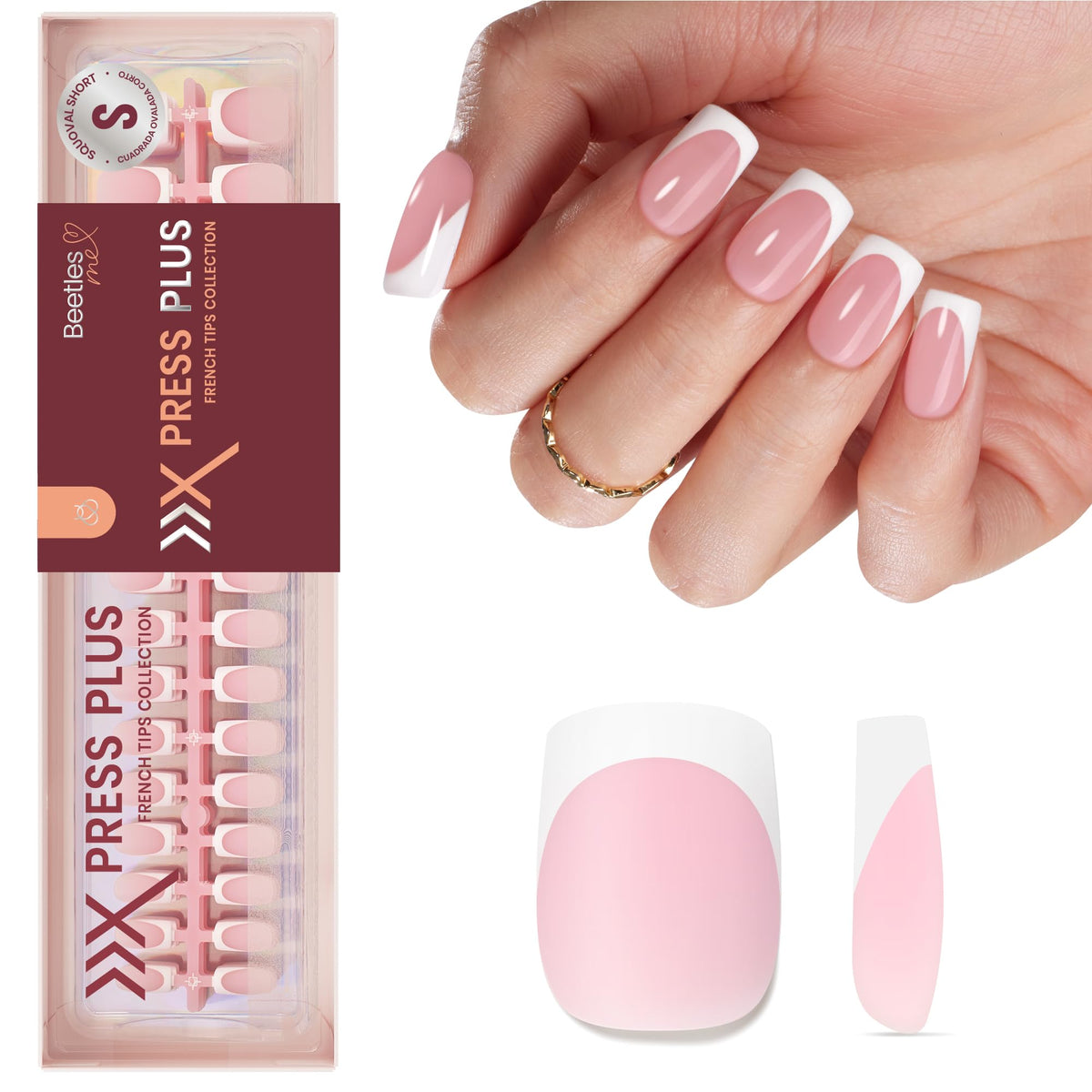 Faux ongles pressés Beetles 224 pièces en rose classique