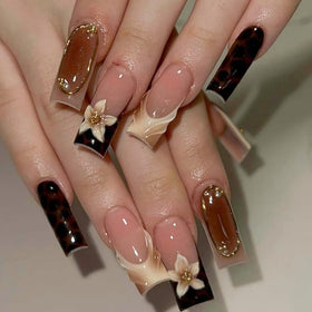 Faux ongles pressés BLGTGH motif léopard brun, ensemble de 24 pièces