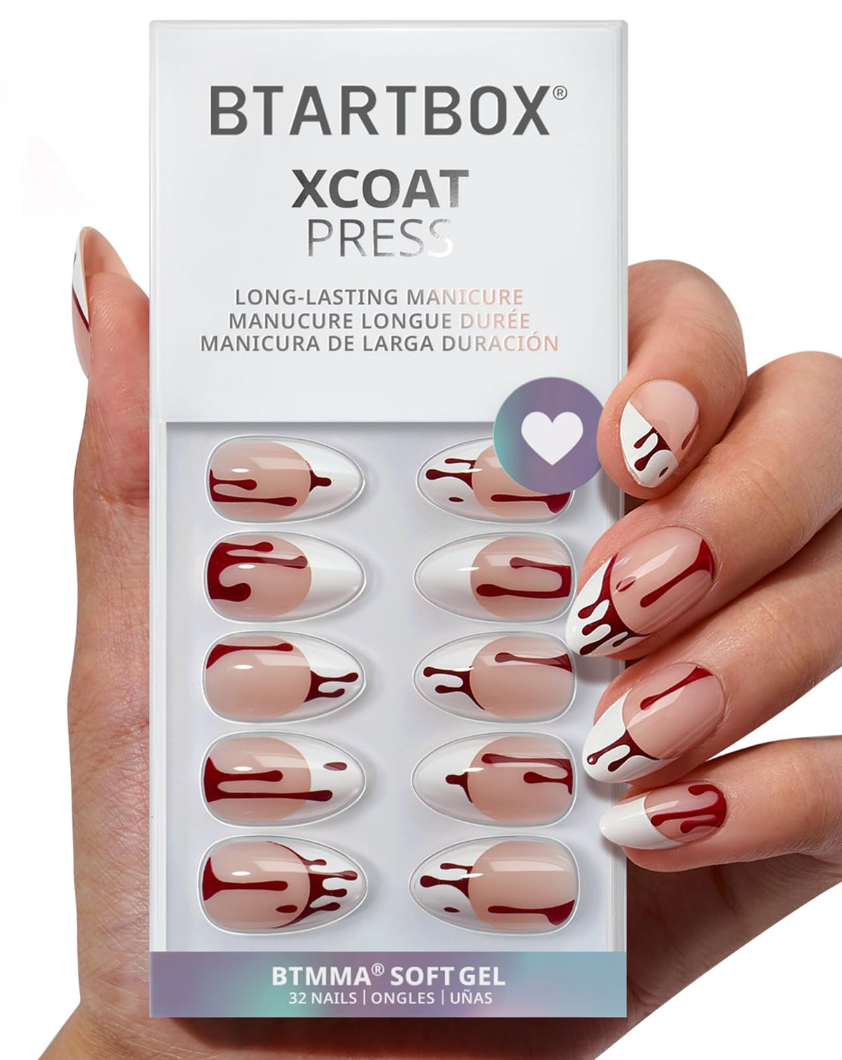Faux ongles pressés BTArtbox effet goutte de sang vue de face