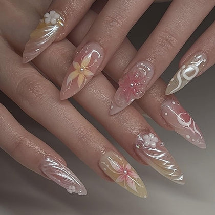 Faux ongles pressés CTTHNBD 24 pièces avec design floral