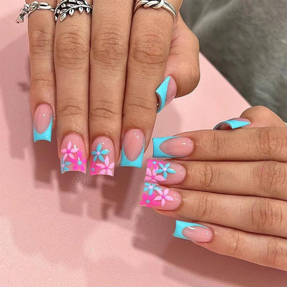 Faux ongles pressés DZPGUONIZ avec design floral rose