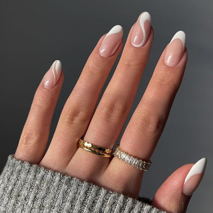 Faux ongles pressés FJSMTOPl en forme d'amande, design français, vue avant