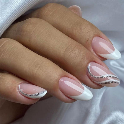 Faux ongles pressés FJSMTOPl type amande, 24 pièces, vue de face