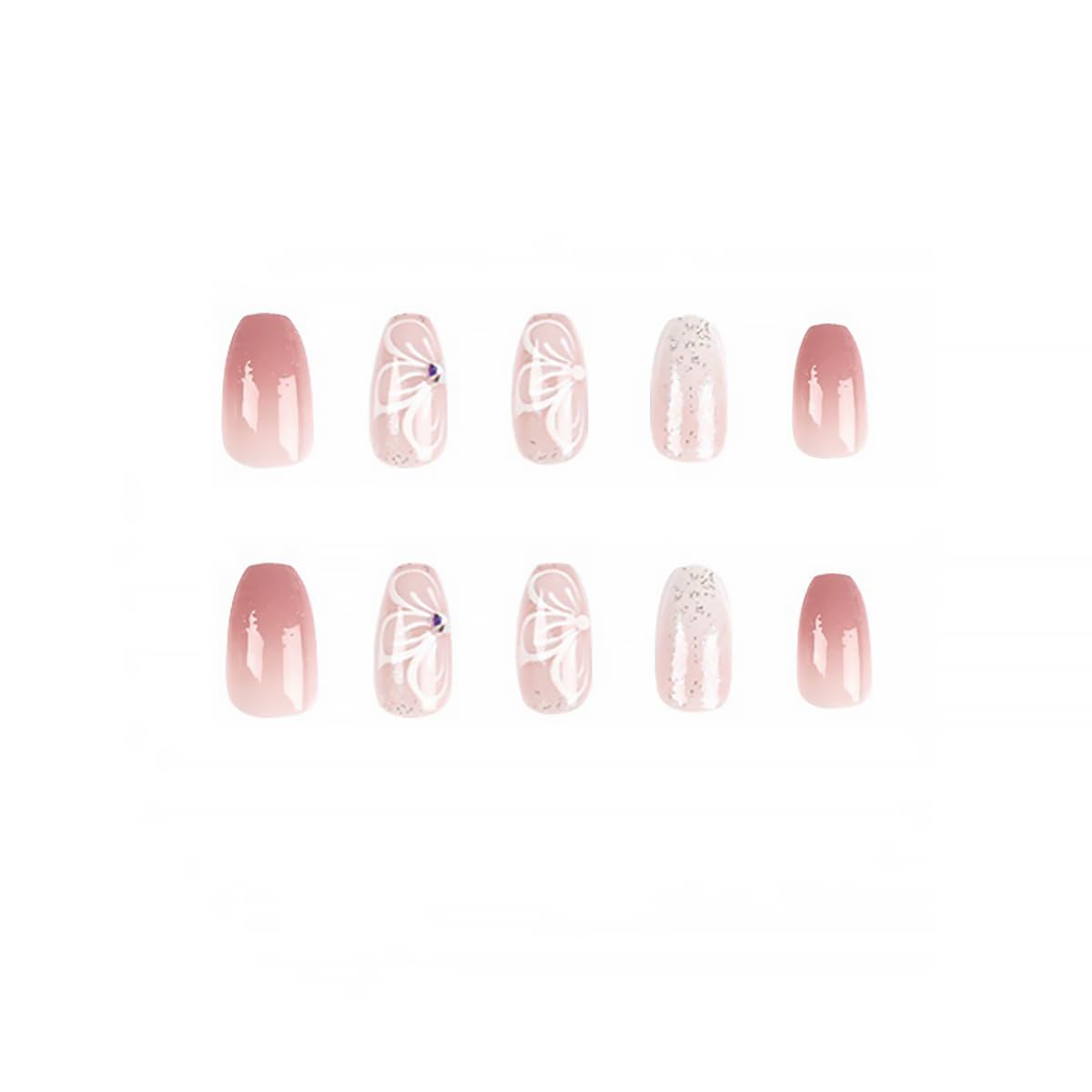 Faux ongles pressés roses ombre en différentes tailles