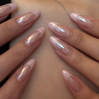 Faux ongles pressions FJSMTOPl 24 pièces en rose avec design French tip