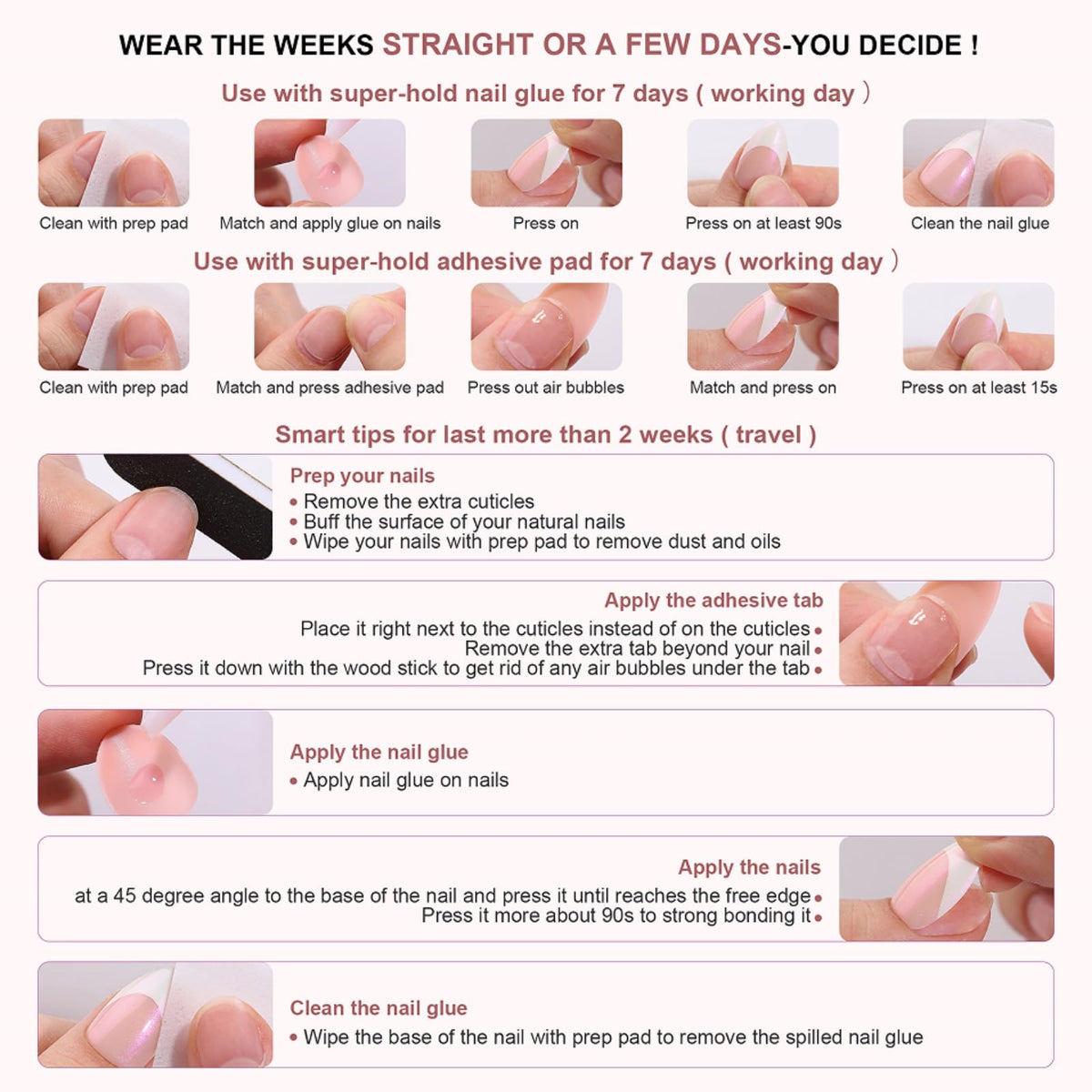 Faux ongles SEENEEY press-on montrant leur utilisation lors d'une soirée