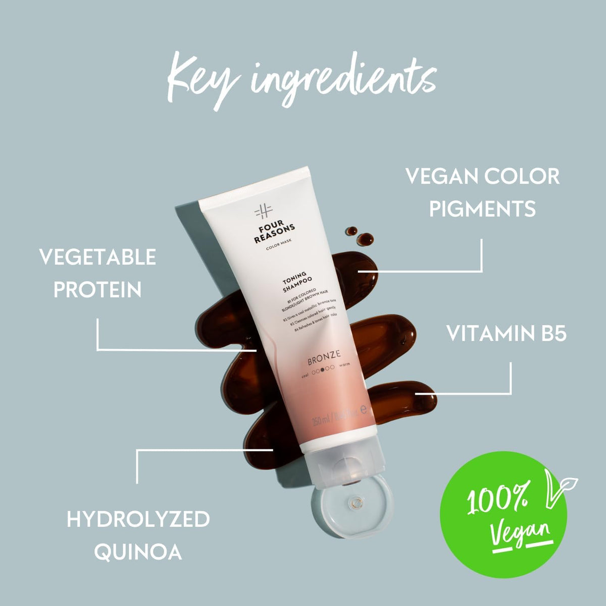 Femme avec cheveux brillants après utilisation de FOUR REASONS Color Mask Bronze