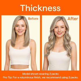 Femme portant des extensions cheveux Full Shine en blond cendré
