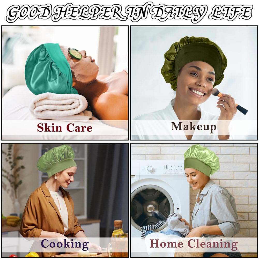 Femme portant un bonnet en satin LEADUWAY pendant sa routine de soins