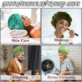 Femme portant un bonnet en satin LEADUWAY pendant sa routine de soins