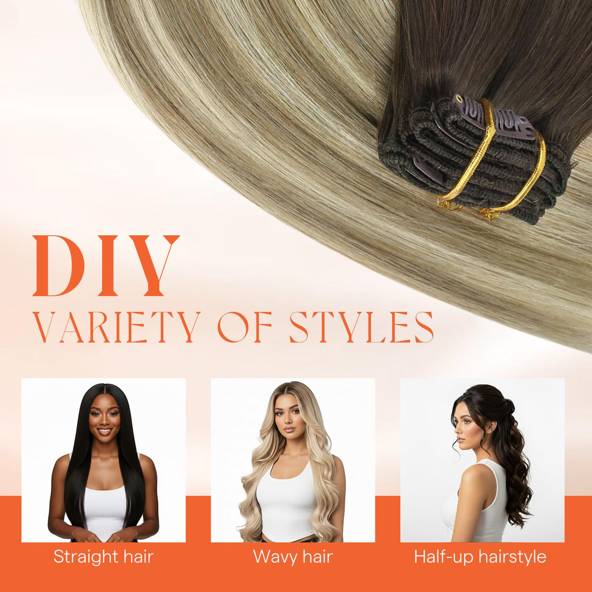 Femme utilisant des outils chauffants sur les extensions Sunny Hair