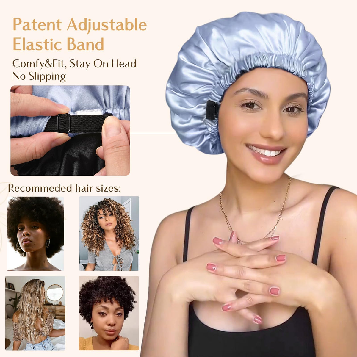 Femme utilisant le bonnet satin YANIBEST pendant le maquillage
