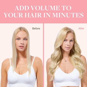 Femme utilisant un fer à lisser sur les extensions GOO GOO