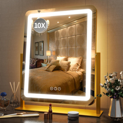 FENNIO miroir de maquillage 22 pouces avec lumières LED en version Gold