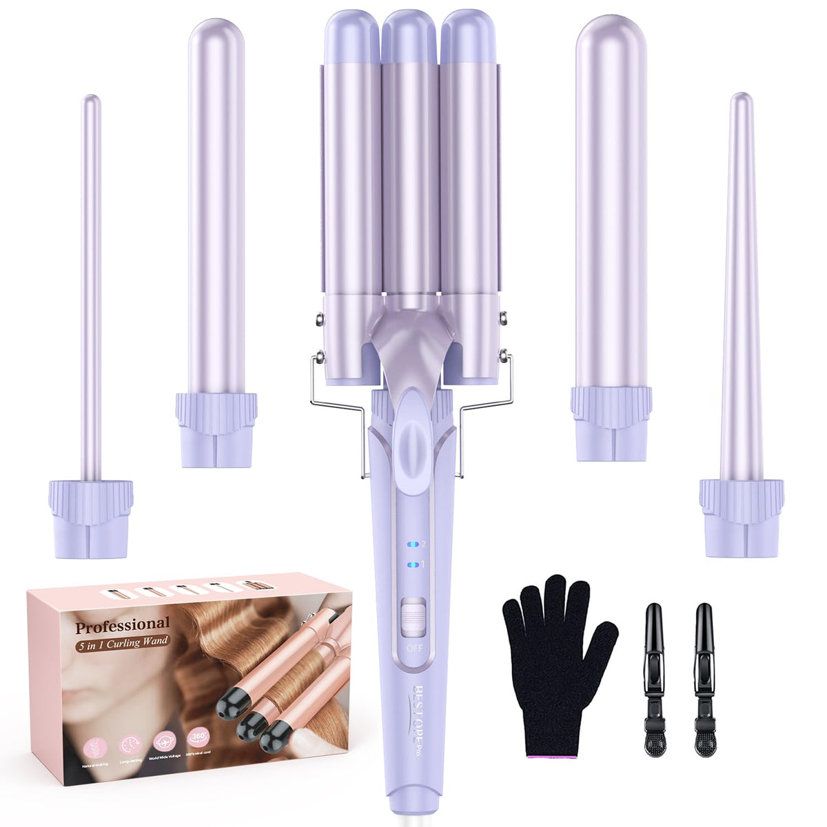 Fer à boucler BESTOPE PRO 5 en 1 violet vue de face