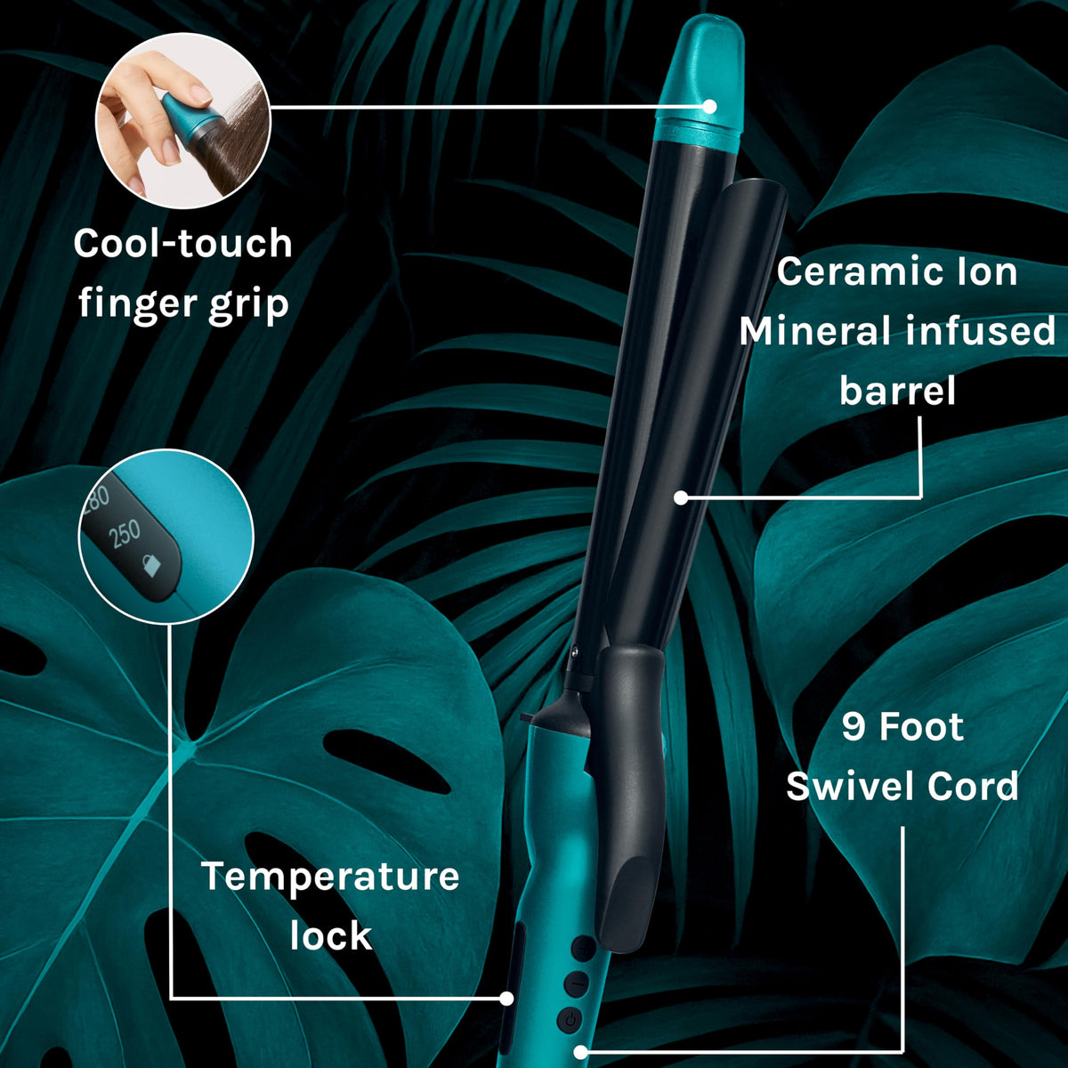 Fer à friser BIO IONIC 1" en action sur cheveux longs