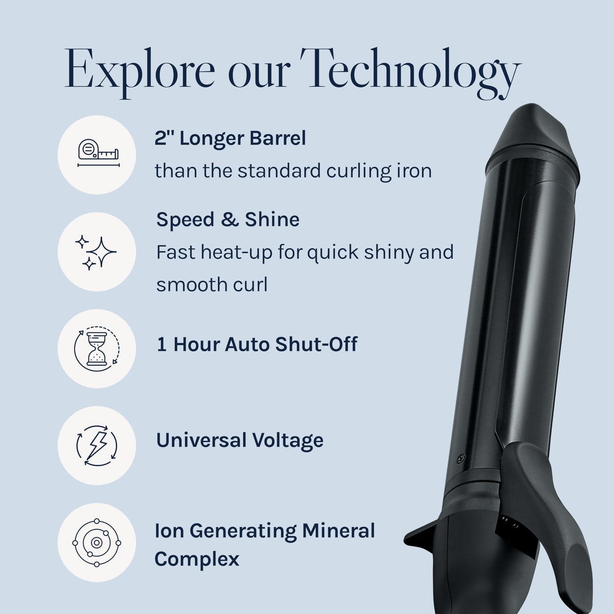 Fer à friser BIO IONIC Long Barrel en utilisation sur cheveux longs
