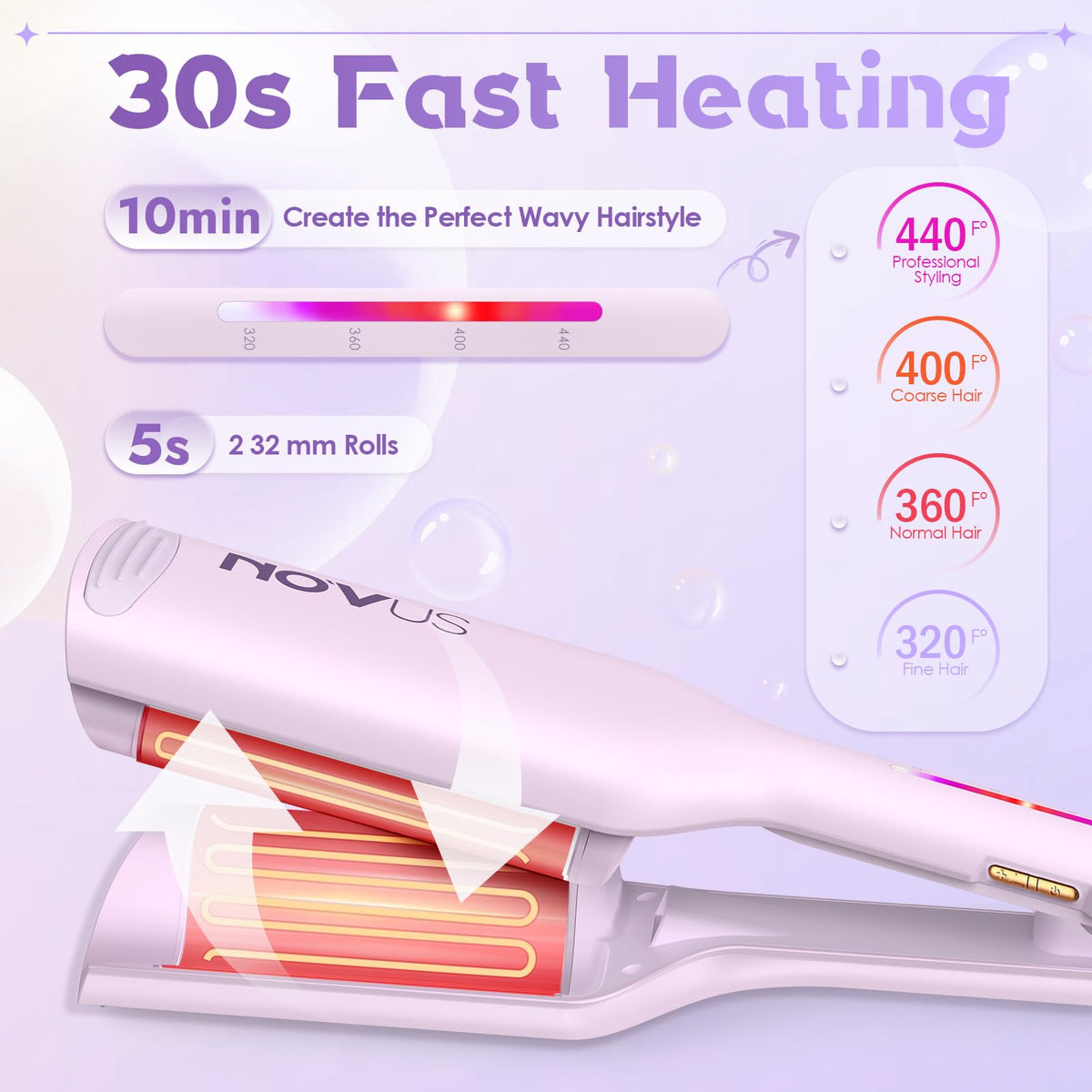 Fer à friser NOVUS 1,25 pouces sur fond neutre