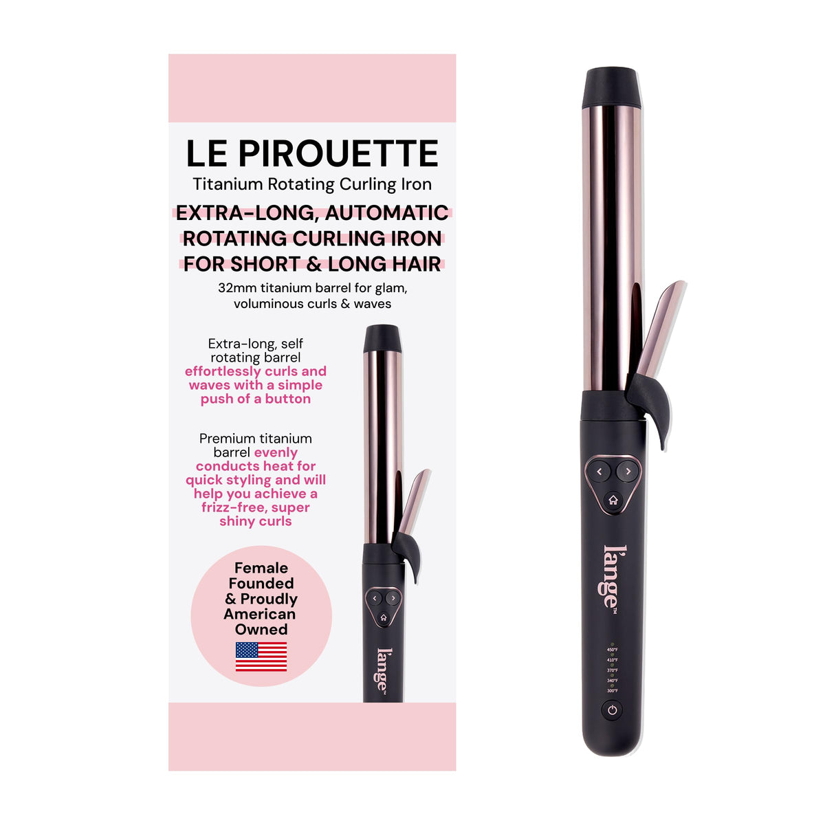 Fer à friser rotatif L'ANGE HAIR Le Pirouette 32MM en titane vue avant