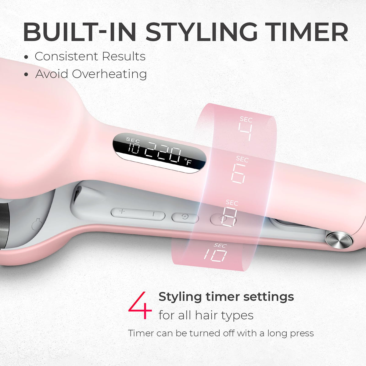 Fer à friser TYMO ROVY 1,25 pouce en rose avec bouton de réglage