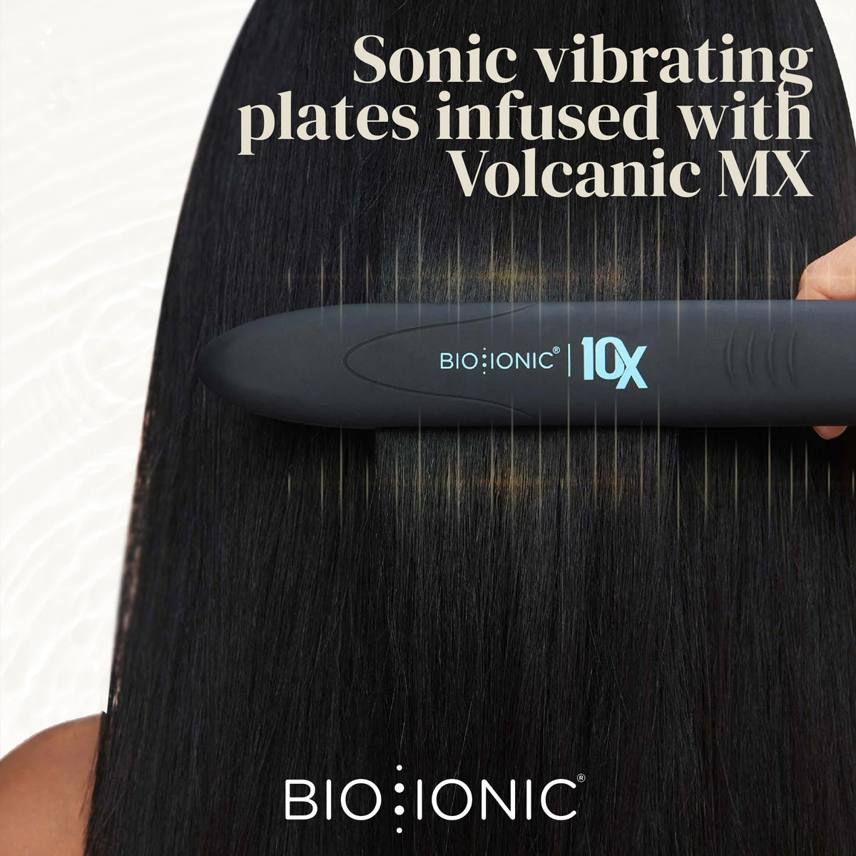 Fer à lisser BIO IONIC 10X posé sur une coiffeuse