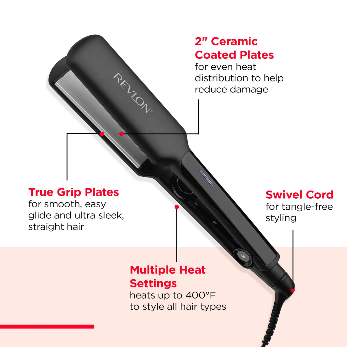 Fer à lisser REVLON en utilisation sur cheveux