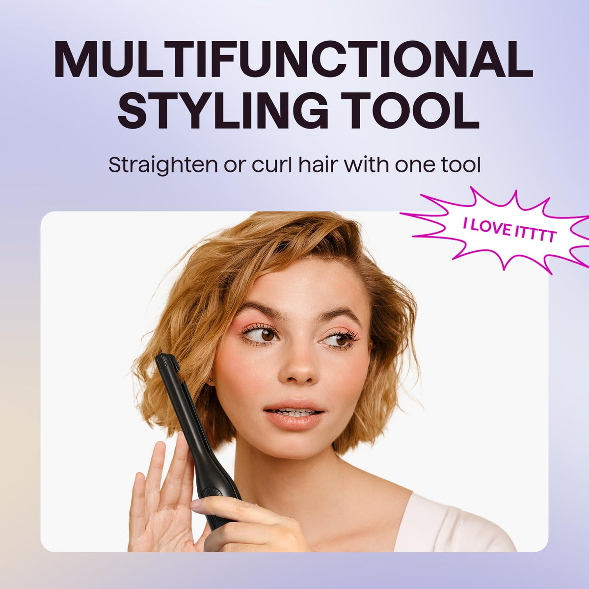 Fer à lisser wavytalk en utilisation sur cheveux courts