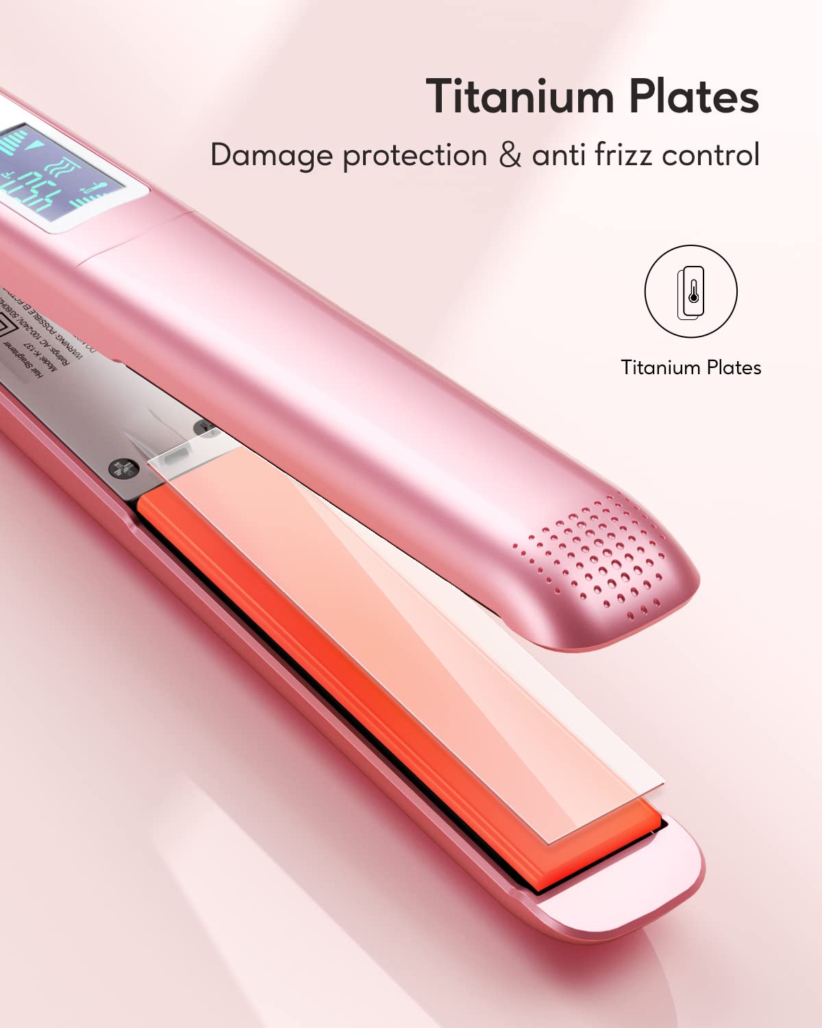 Fer à lisser wavytalk rose gold en usage sur des cheveux longs