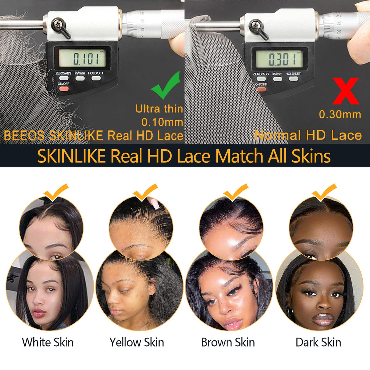 Fermeture BEEOS 4x4 HD en cheveux humains naturels