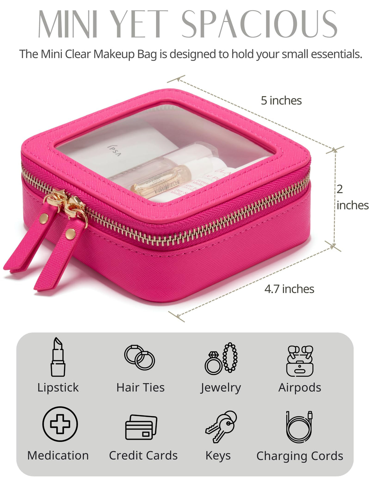 Fermeture éclair de la Popvibe Mini Trousse de Maquillage avec accents dorés