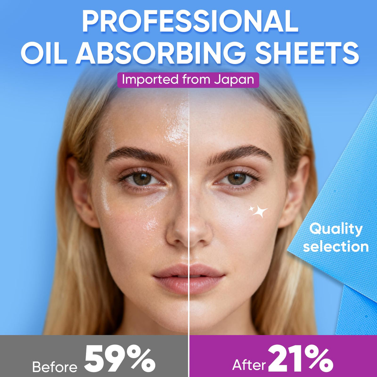 Feuille absorbante huile kindshine en utilisation sur le visage