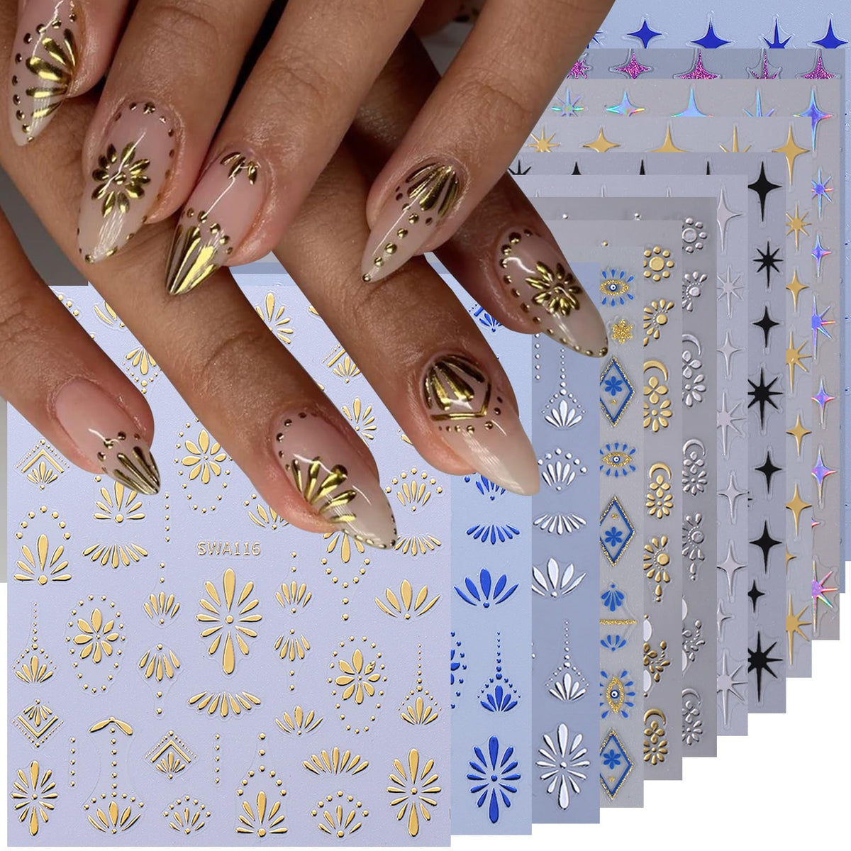 Feuille d'autocollants pour ongles Boho avec motifs étoilés et totems