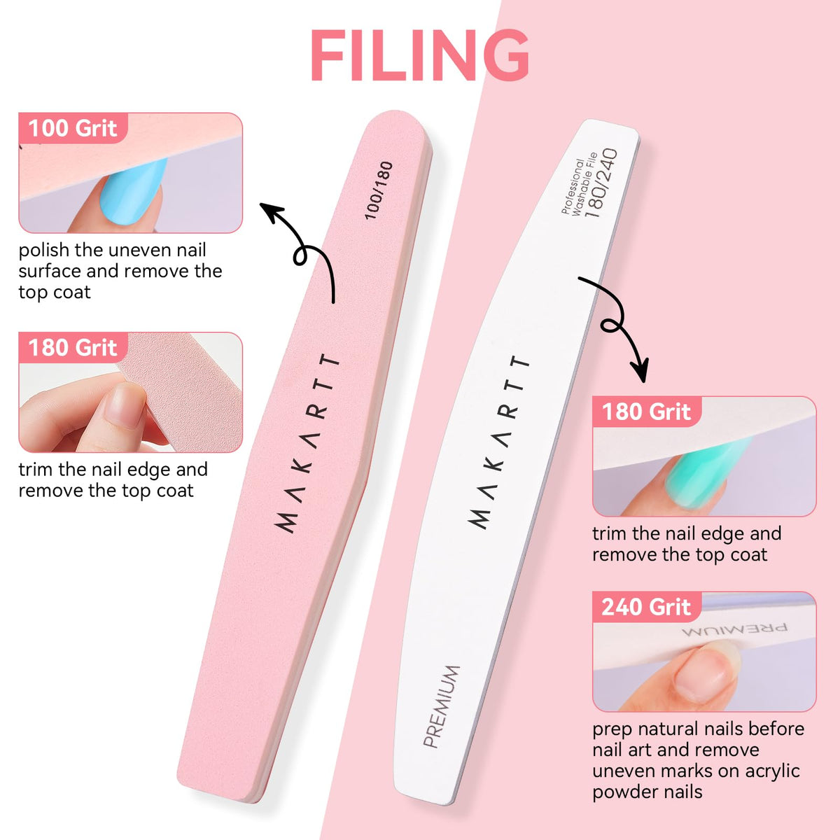 Fichiers double face du kit d'outils Makartt, pour façonner les ongles