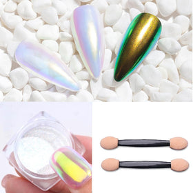 Finition aurora sur ongles avec poudre chromée Pretty Diva