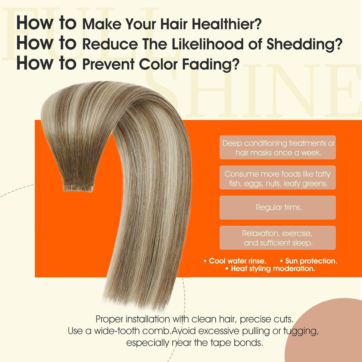 Fixation des extensions Full Shine avec adhésif hypoallergénique