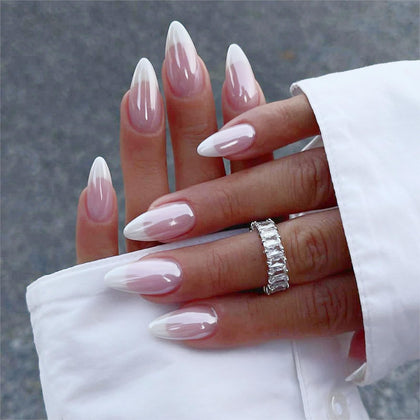 FJSMTOPl Faux Ongles Press On Amande Chrome 24 Pcs devant