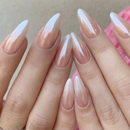 FJSMTOPl Ongles Press On Amande 24 Pcs avec design chromé