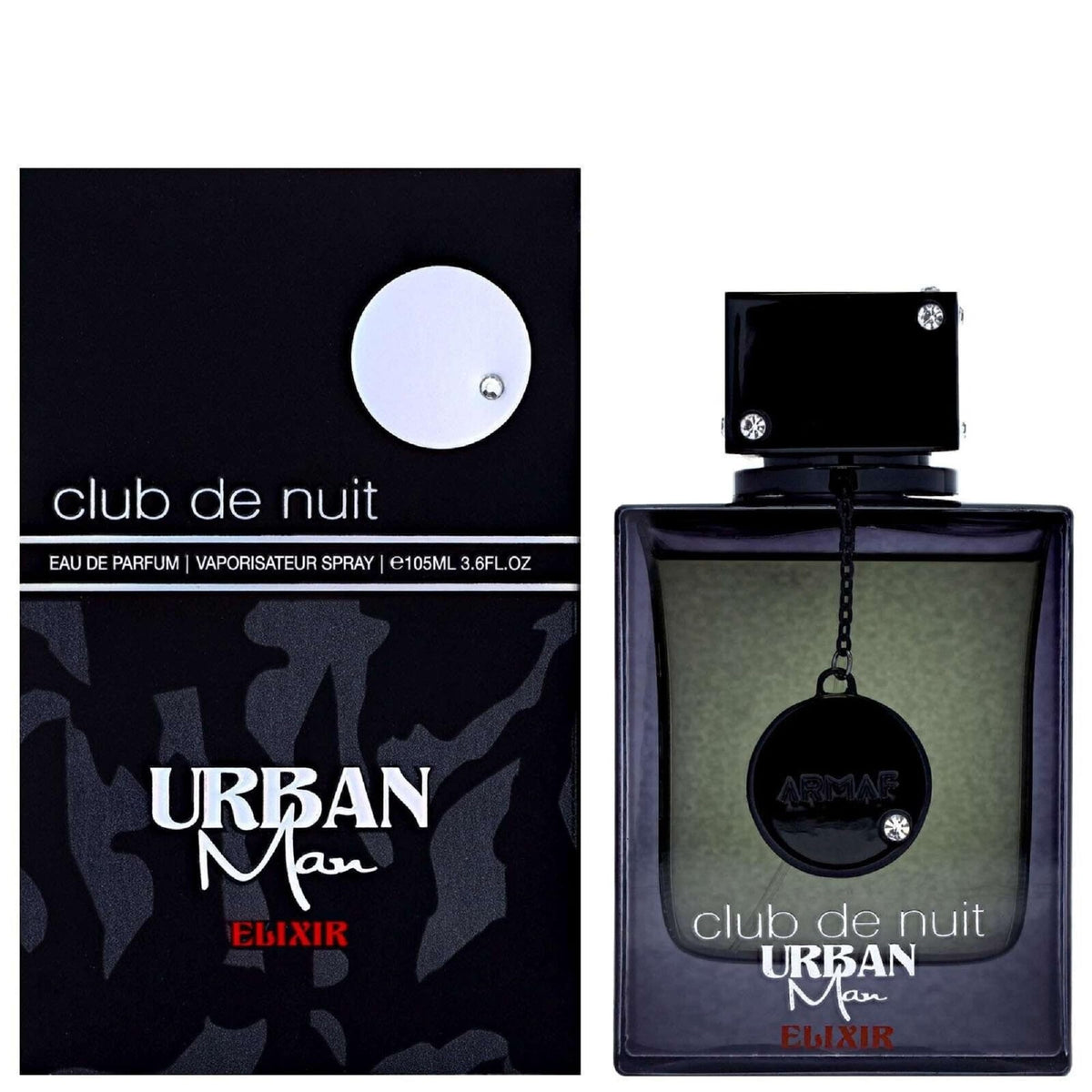 Flacon Armaf Club De Nuit Urban Elixir avec étiquette et bouchon