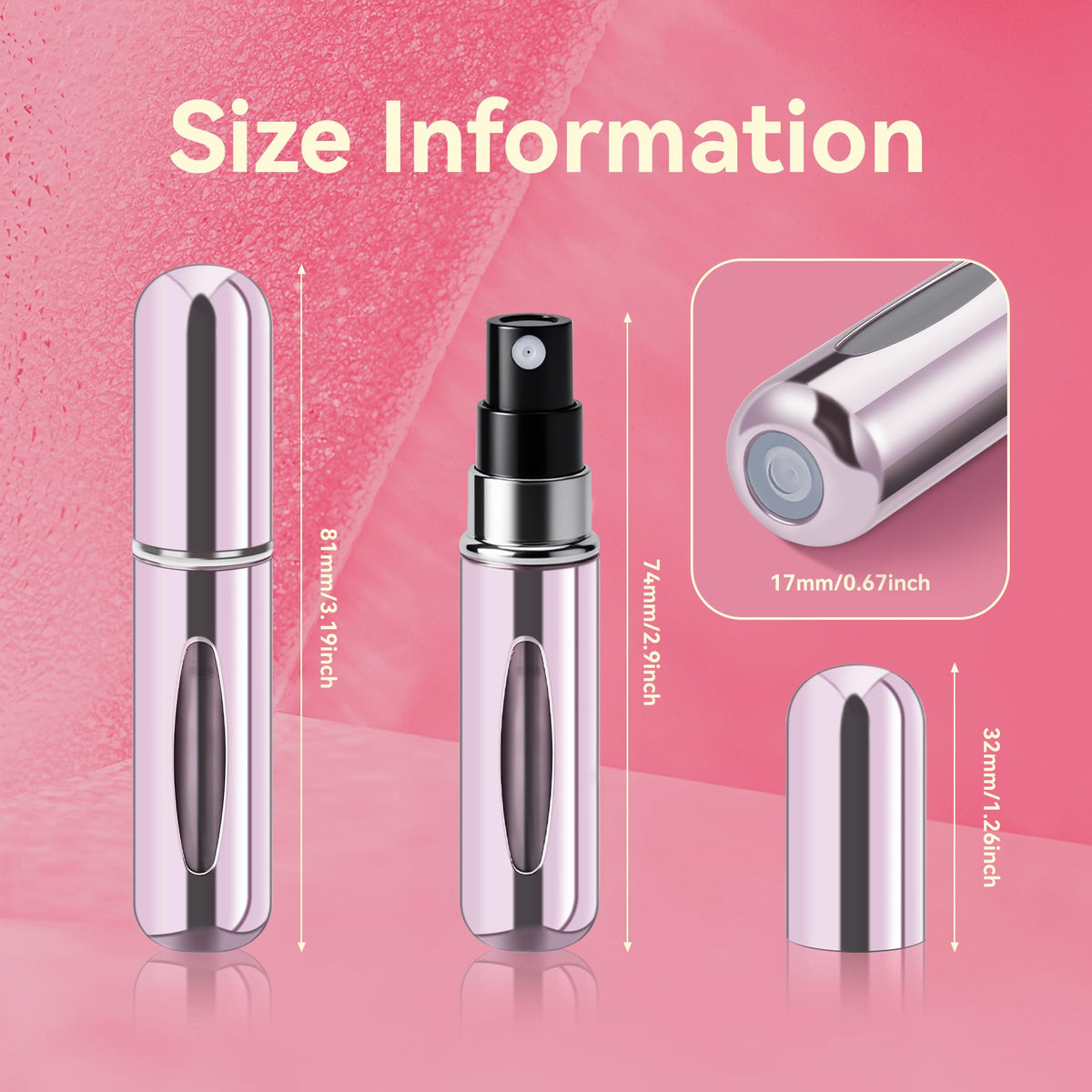 Flacon atomiseur rechargeable forebile en rose, côté