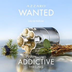 Flacon Azzaro Wanted avec une vue latérale mettant en avant la texture