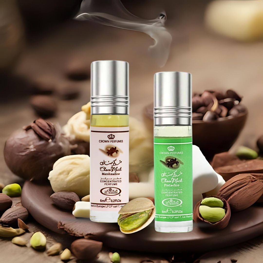 Flacon d'Al-Rehab Choco Musk Marshmallow avec un éclairage doux