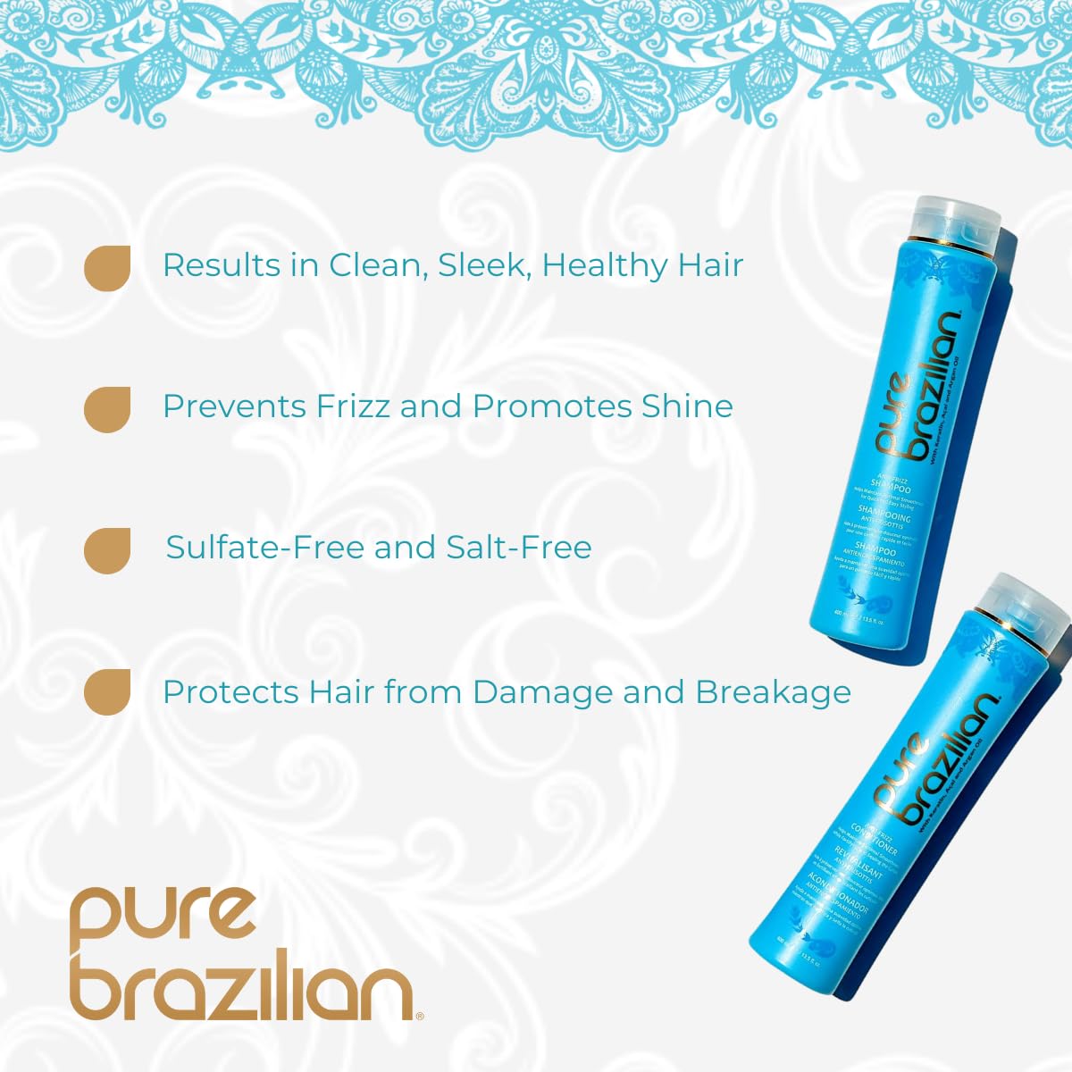 Flacon d'Après-Shampoing Pure Brazilian avec étiquette visible