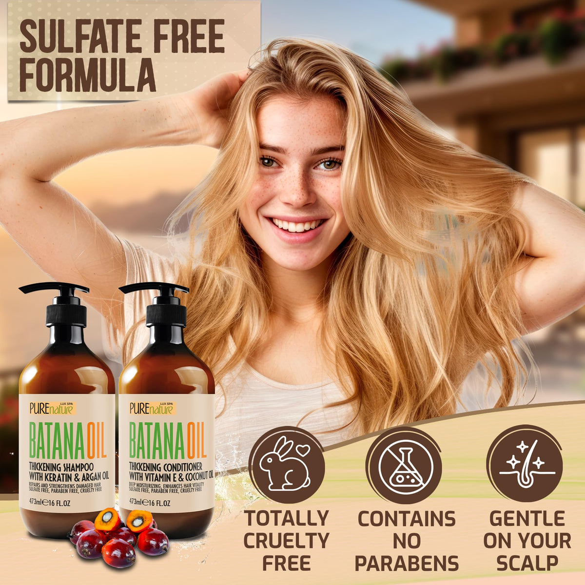 Flacon d'après-shampooing à l'huile de batana, 16 Fl Oz