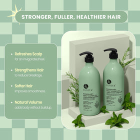 Flacon d'après-shampooing L LUSETA avec pompe et étiquette romarin-menthe